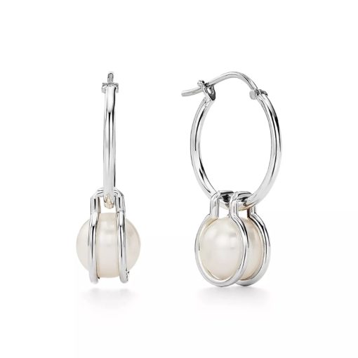 Pearl Hoop Earrings in Sterling Silver